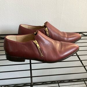 J.Crew Burgandy leather zipper booties/ flats
